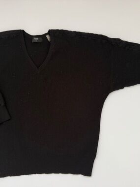 Tahari Black V-Neck Women’s Sweater with Cable Shoulder Detail
